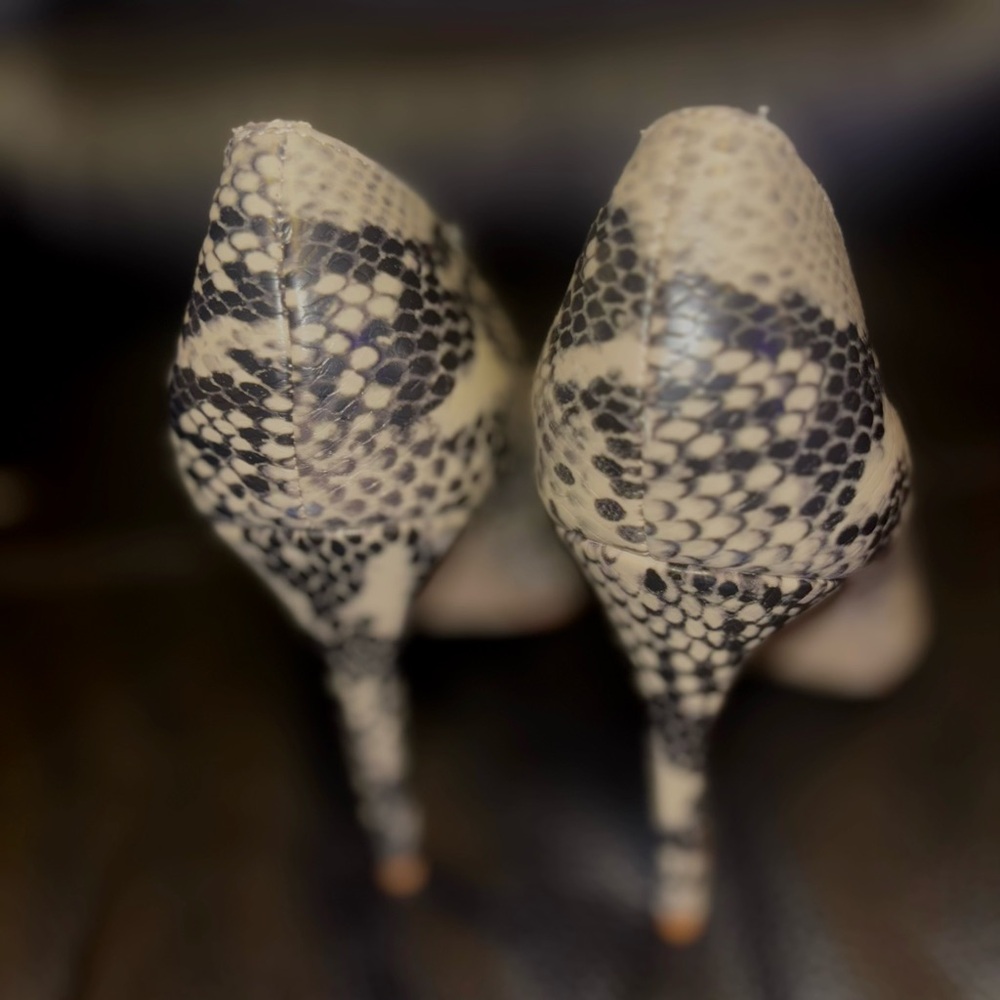 Anne Michelle Black and White Snakeskin Heels - Picture 3 of 4